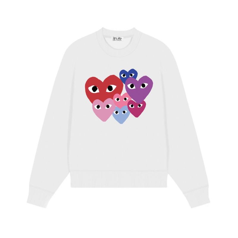 Relaxed Fit Cotton Sweatshirt With Heart Print Long Sleeve Crew Neck Fleece Lined Unisex Winter Casual Top