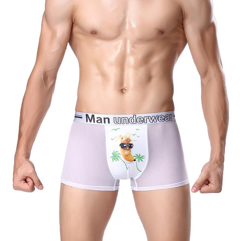 Men's Ice Silk Sexy Breathable Printed Boxer Briefs 3D Banana Boxer Shorts