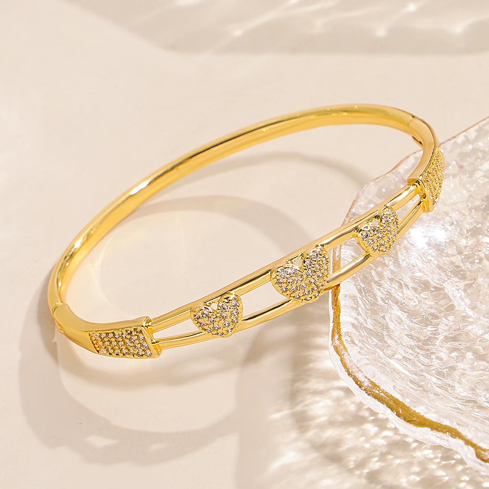 6 Styles Elegant Zircon Geometry Charm Bracelet for Women Trendy Smooth Surface Gold Color Plated Spring Bangle Luxury Jewelry