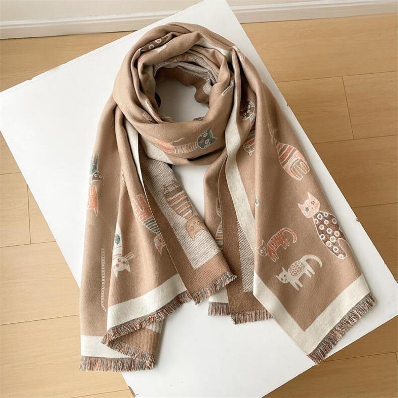 Camellia cashmere scarf women's winter senior sense versatile thickened warm scarf air conditioner shawl