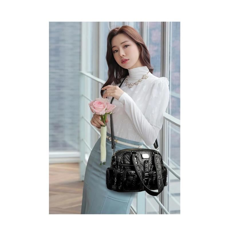 2025 New Women's Handbag Casual Commuter Multi Pocket Single Shoulder Middle aged Mom's Bag Soft Leather Versatile Crossbody Bag
