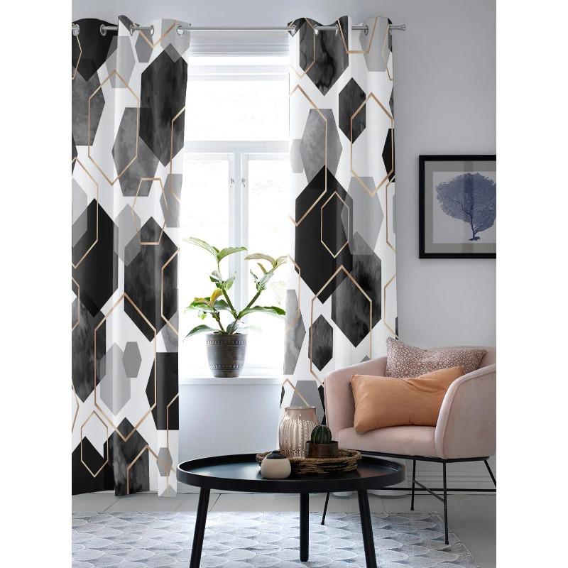 Schwarze geometrische Textur Fenster Vorhänge für Wohnzimmer Schlafzimmer Vorhang moderne Küche Jalousien Vorhänge Vorhänge