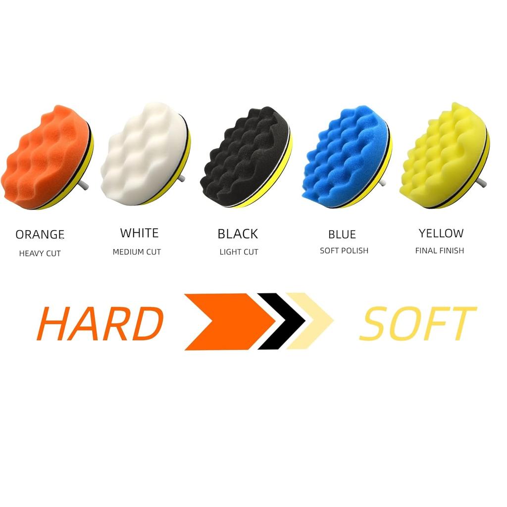 12Pcs 5Inch Foam Buffing Polishing Pads Kit, With Coral Fleece Pad, Backing Plate, M14 Drill Adapter, Car Buffing Kit For Car Polishing, Waxing,