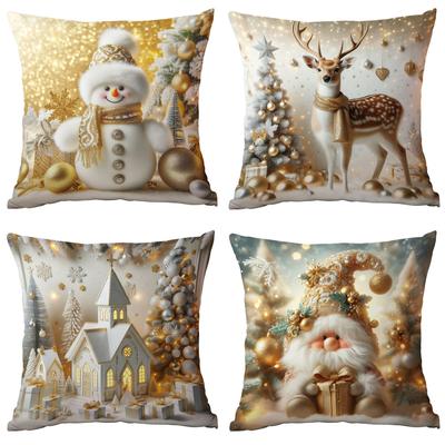 1pc Golden Christmas Cushion Cover Snowman Deer Dwarf Durable Cover 2025 New for Home Ornament Xmas New Year Christmas Decor