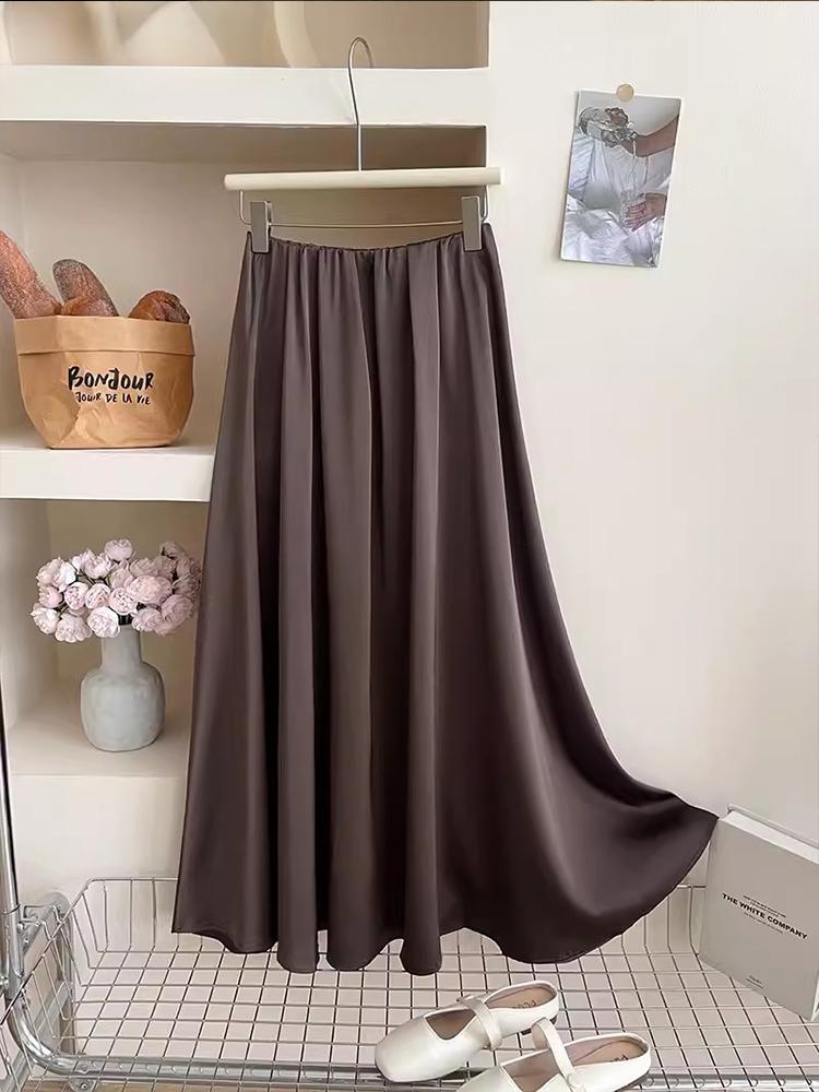 

Корейское милое атласное летнее платье Элегантная женская атласная юбка Утягивающая юбка Уличная одежда Свободная юбка на бедрах Классическое все One Size кофейный