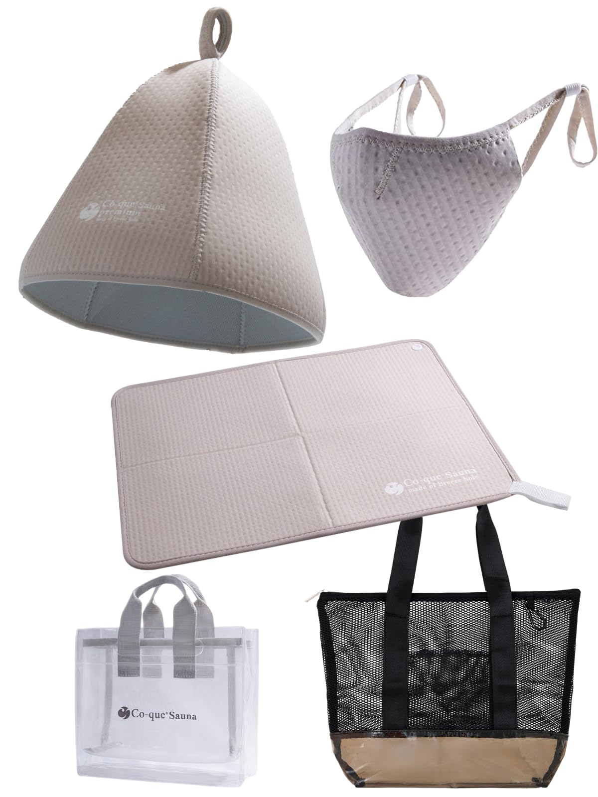 

Набор для сауны Сумка для сауны [co-que] (5 кусков) шапка/коврик для сауны/маска для сауны/сумка для спа/сетка (все бежевое)