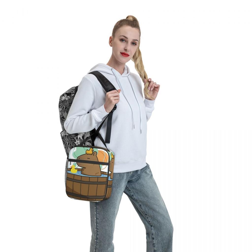 Bath Water Capybara Hot Spring Bubble Insulated Lunch Bag for Kids Cooler Thermal Food Box Tote Portable Lunch Boxes Container