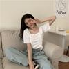 Summer Korean Version Slim Fit Drawstring Square Neck Pullover Short Sleeved Knitted Sweater for Women Thin Style Outerwear Short Top