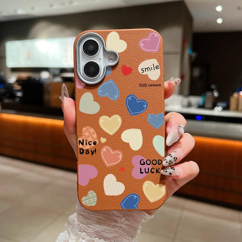 Urocze kolorowe nadruki serc miłości Wstrząsoodporne miękkie TPU Smukłe etui na telefon Dla iPhone 16 Pro Max 15 Pro 14 13 12 11 Ochrona obiektywu Matowa skórzana tekstura Pokrowiec