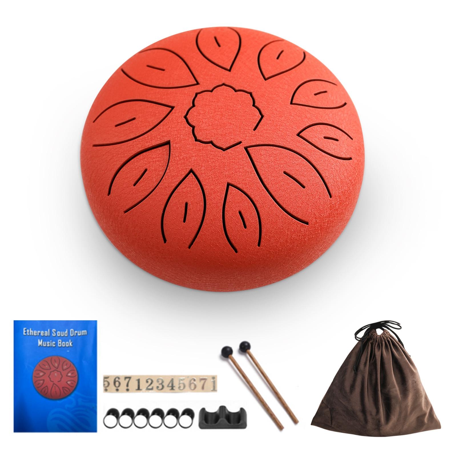 

6-Inch Steel Tongue Drum 11 Notes Handpan Drum C Key with Drum Mallet Finger Picks Percussion Musical Instruments for Meditation красный