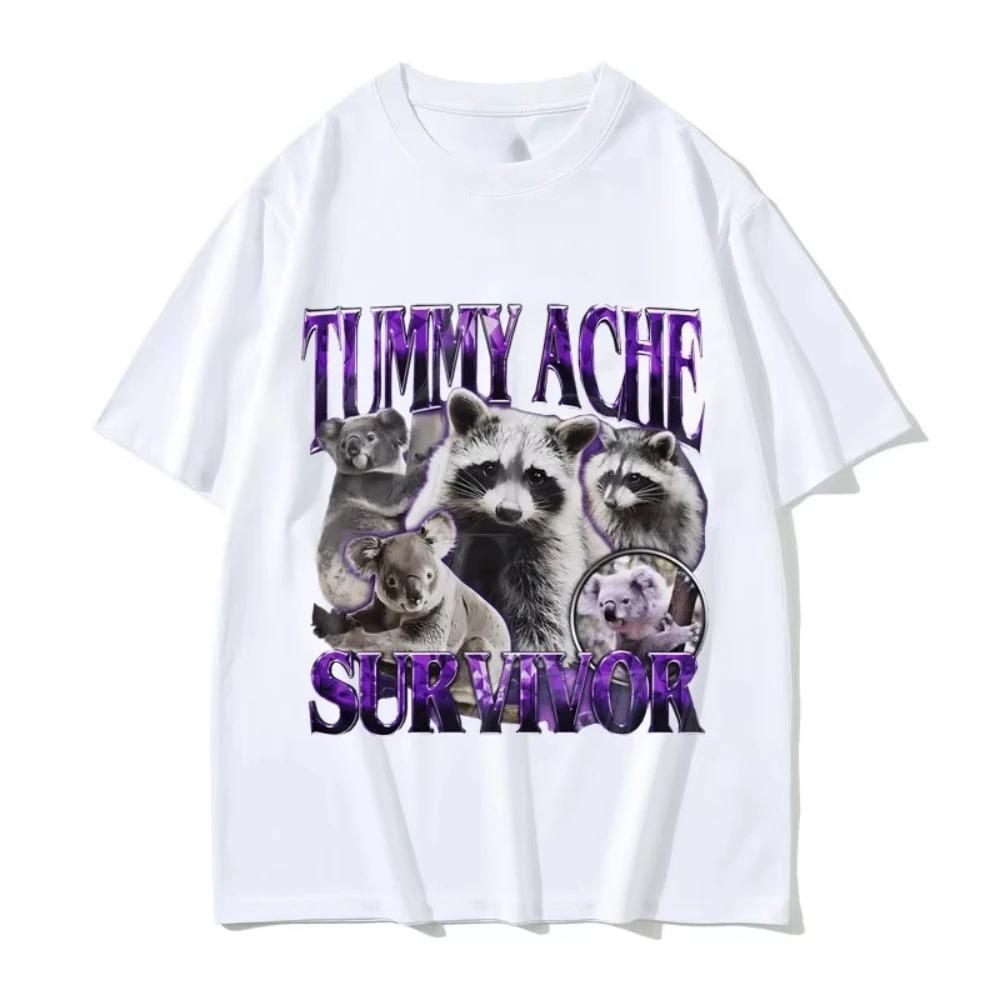 Survivant de Mal de Ventre Raton Laveur Vintage T-shirts Meme Drôles Femmes Décontracté Surdimensionné Streetwear Femmes Manches Courtes Vintage Graphique Y2K