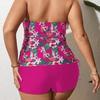 2025 European and American Plus Size Print Lace-Up Backless Sexy Split Women's Bikini Swimsuit