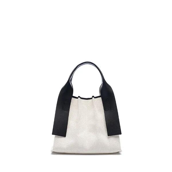 Lucky Pleats Canvas Tote XS Ivory_Black