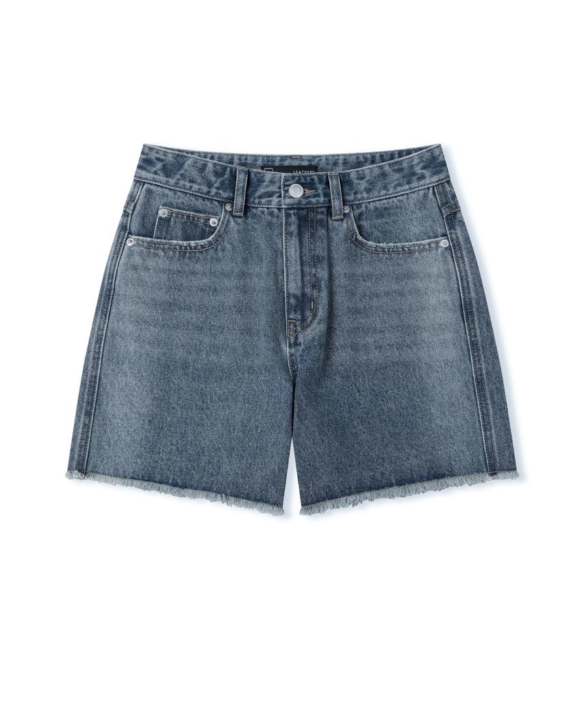 Ledeoli Back Pocket Damaged Denim Shorts [Light Blue]
