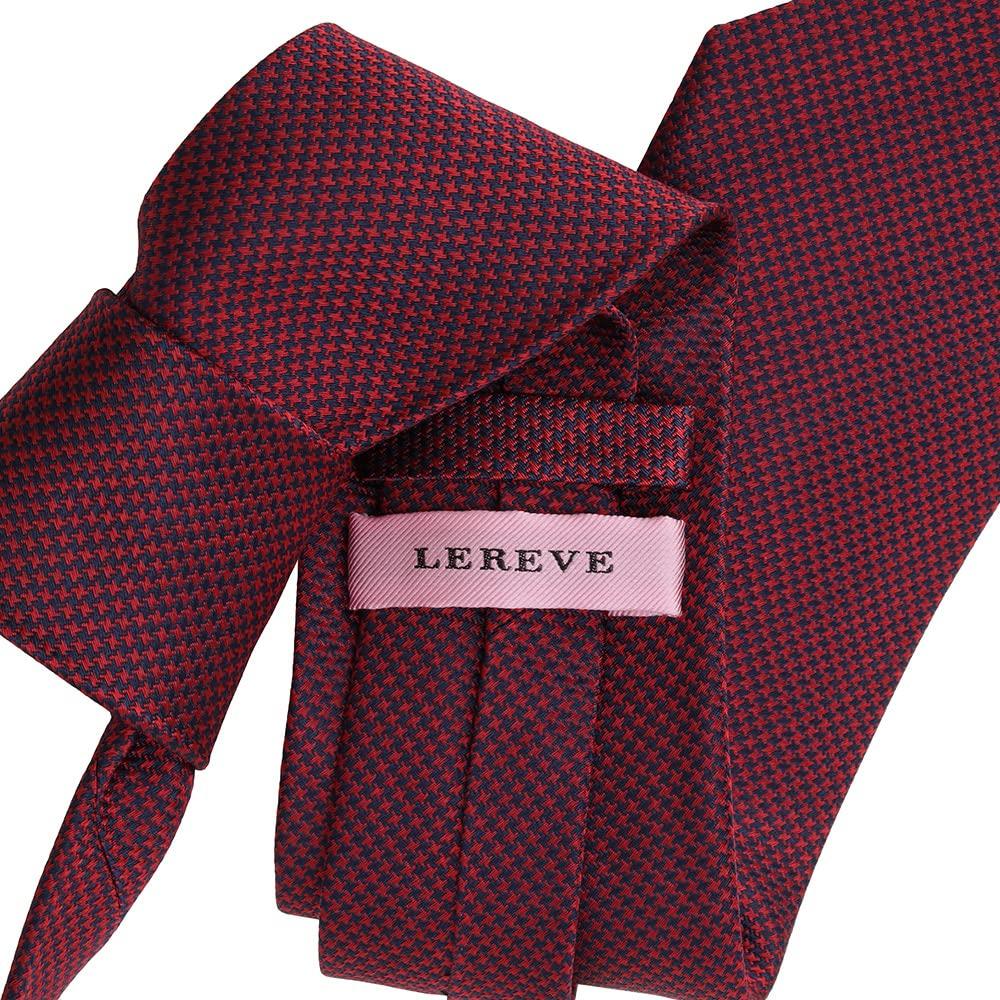 [LEREVE] Brand 100% Silk Tie, Seven-Fold, Wine Red & Navy Bicolor, Seven-Fold Tie, Houndstooth Pattern, Red & Blue