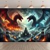 1 Piece Battle of Ice and Fire Tapestry - Dramatic Dragon Art Wall Decor for Bedroom Living Room - Polyester Fabric
