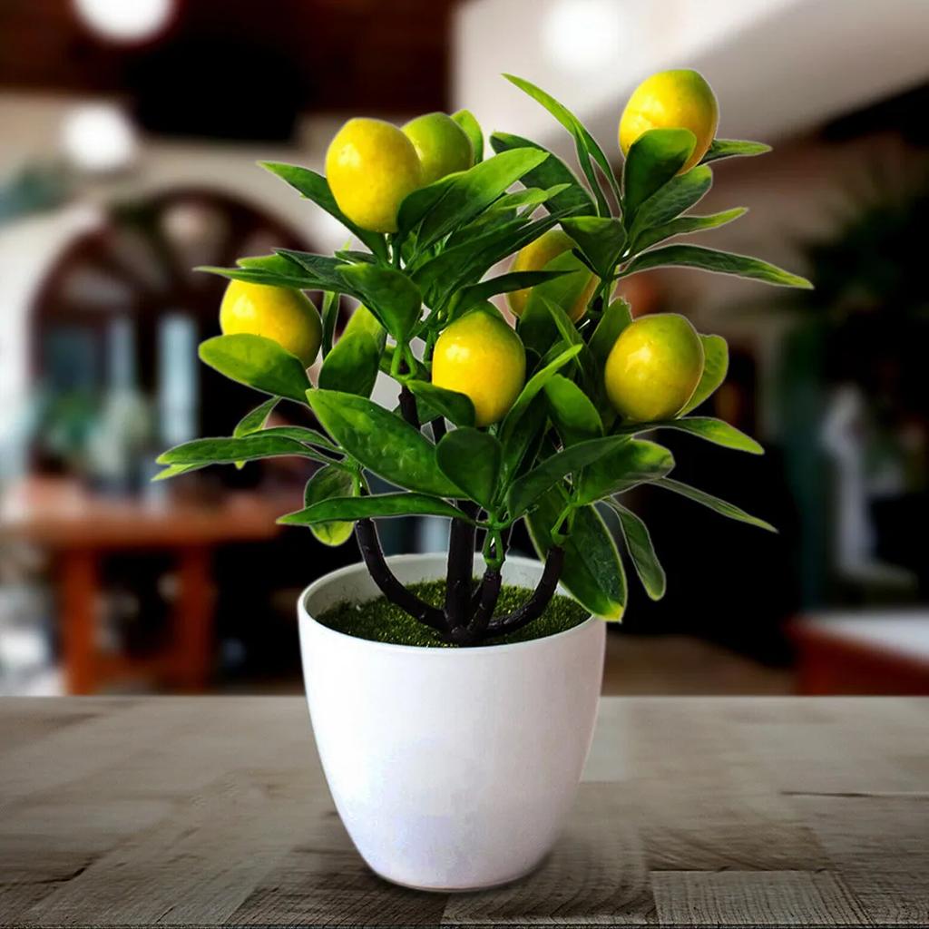 Artificial Lemon Tree Artificial Plant 18X24Cm Nice Bonai Flowerpot