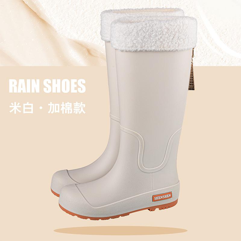Fashion Rain Boots Women's High Rain Shoes Outdoor, Winter Waterproof and Warm Long Rain Boots