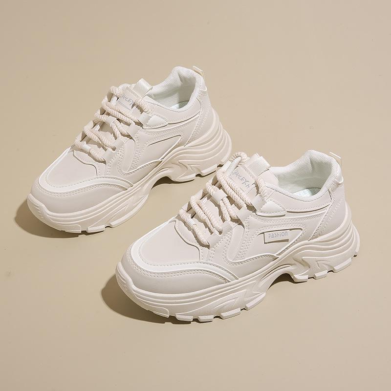 ins Korean version leather low-top dad shoes girl 2025 autumn new breathable student sports heightened leisure 8821