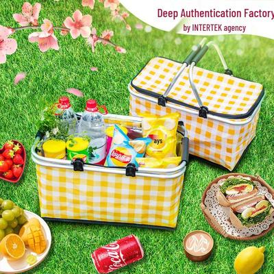 Foldable Insulated Picnic Basket Lunch Bag - Portable Summer Cooler with Ice Pack and Aluminum Foil Insulation