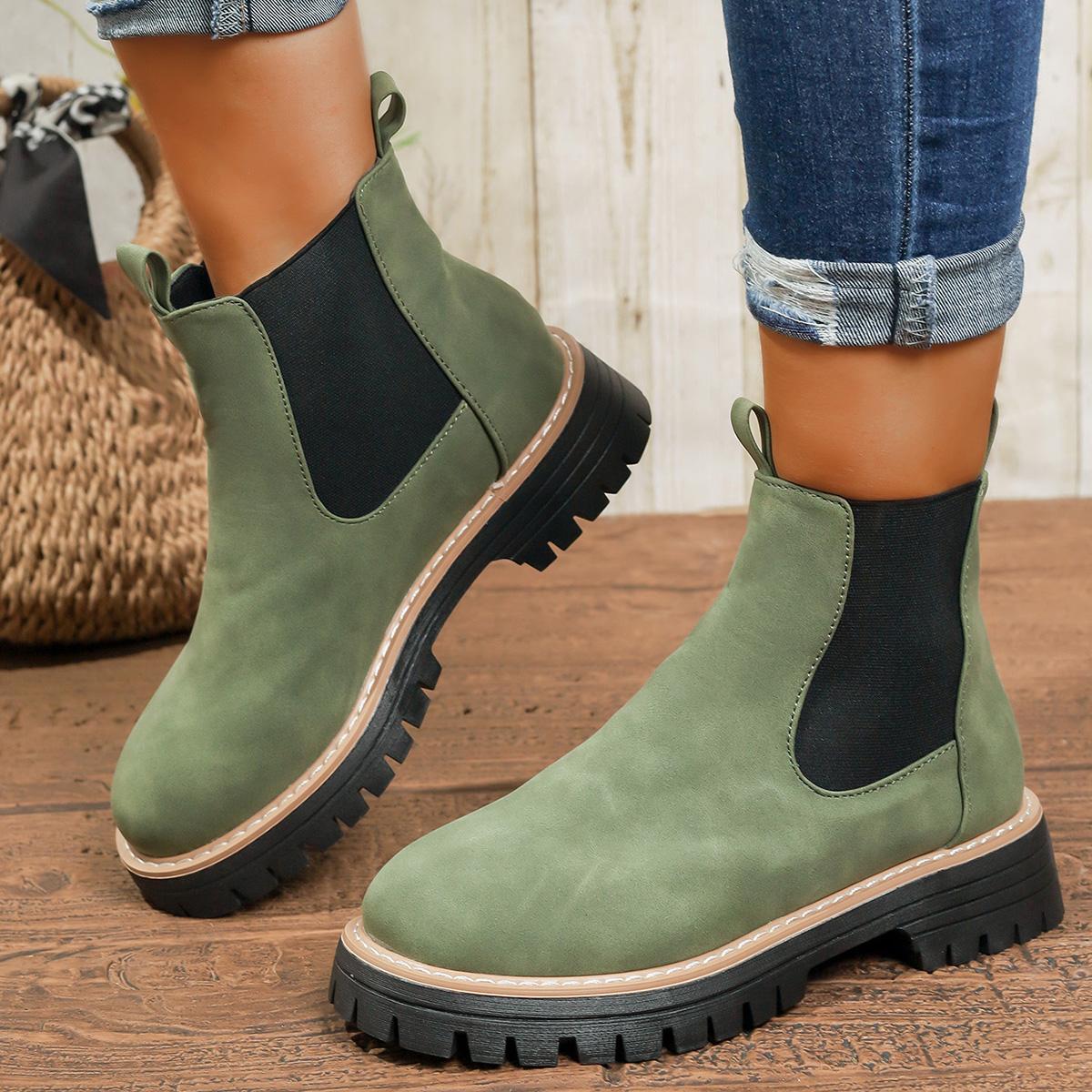 

Женские ботильоны осенние слипоны на платформе женские ботинки на толстой подошве удобная обувь в британском стиле кожаные ботинки челси женские 40 зелёный