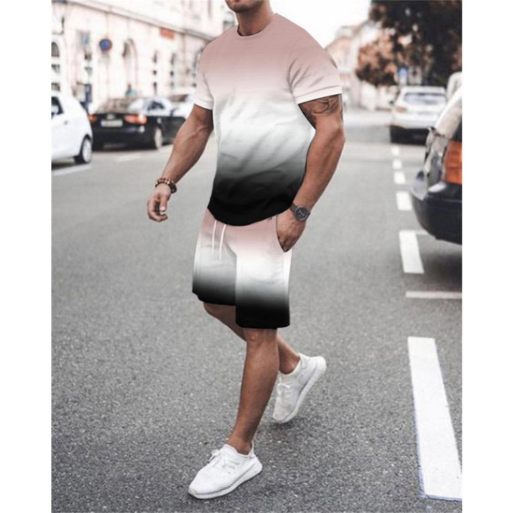 Fashion Men's Suit Summer Short Sleeve and Shorts 2-Piece Set Street Style 3D Printed Sports Shorts Loose Sportswear