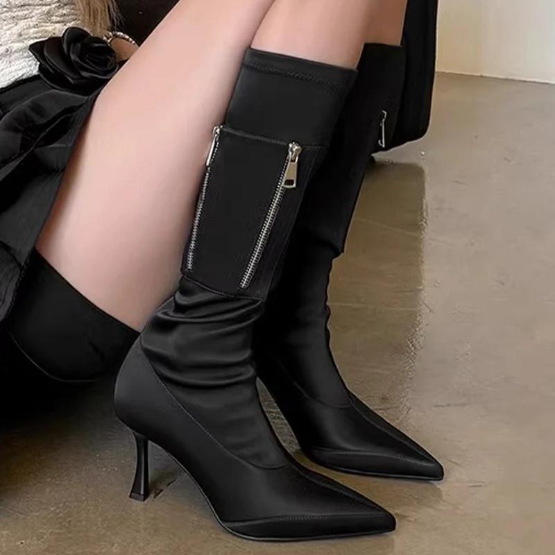 Fashion Comemore 2025 Pointed Toe Women Knee High Women Chelsea Boots Fashion High Heels Shoes Designer Winter New  Thigh High Boots