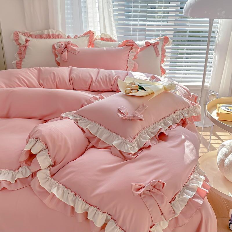 Lace Bedding Four-piece Girl Heart Skin-friendly Comfortable Washed Sheets Quilt Cover Pillowcase