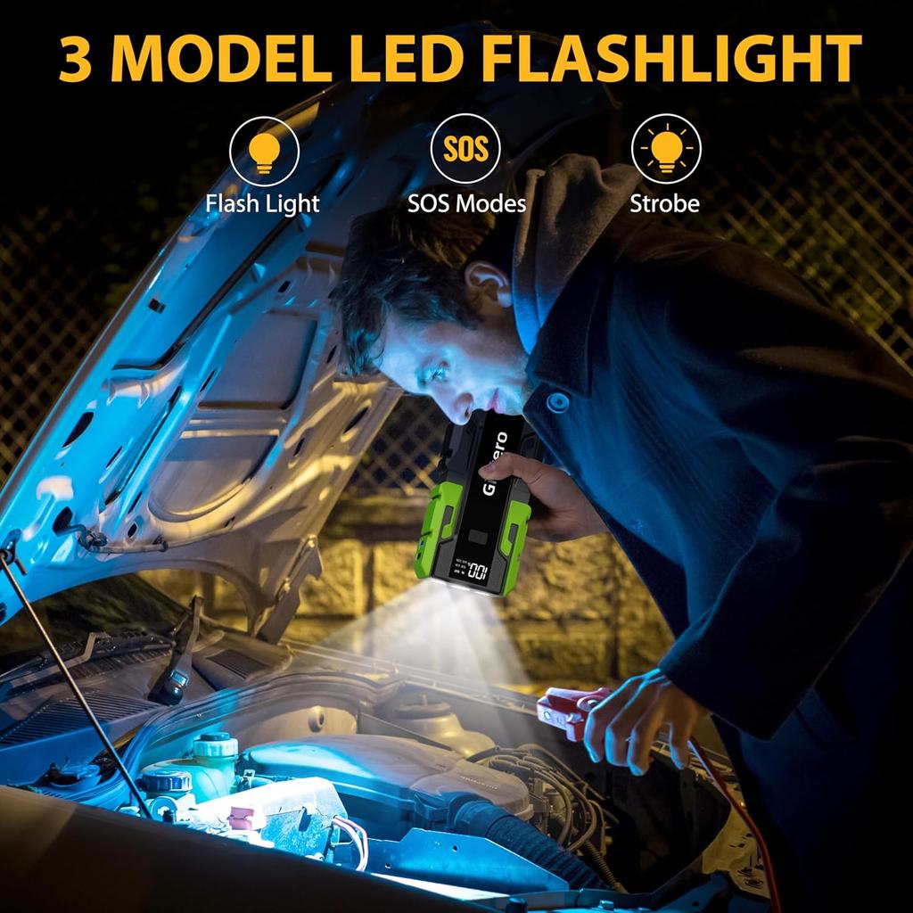 4000A Auto Starthilfe, 12V Tragbarer Akku mit LED-Anzeige, USB & Typ-C, LED-Licht