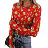 Women's Slim Fit Base Layer T-Shirt, Christmas Print Crewneck Long Sleeve Top with Thumb Holes