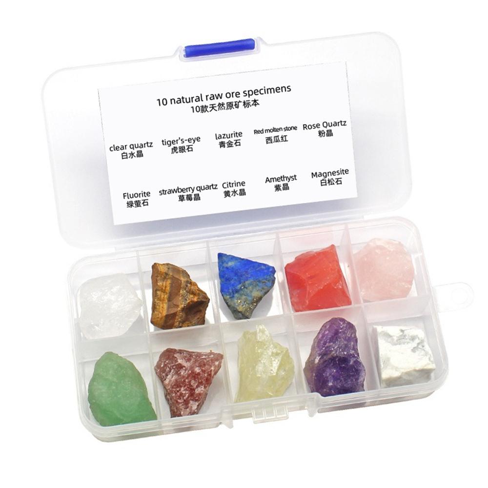 Natural Raw Stone Crystal Specimen Box Irregular Quartz Spiritual Healing Ornament Children Teaching Tool Gift