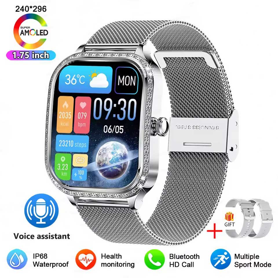 2025 New GPS Track Smart Watch Ladies 466*466 HD Screen Heart Rate Blood Pressure BT Call Smartwatches Women For Android IOS