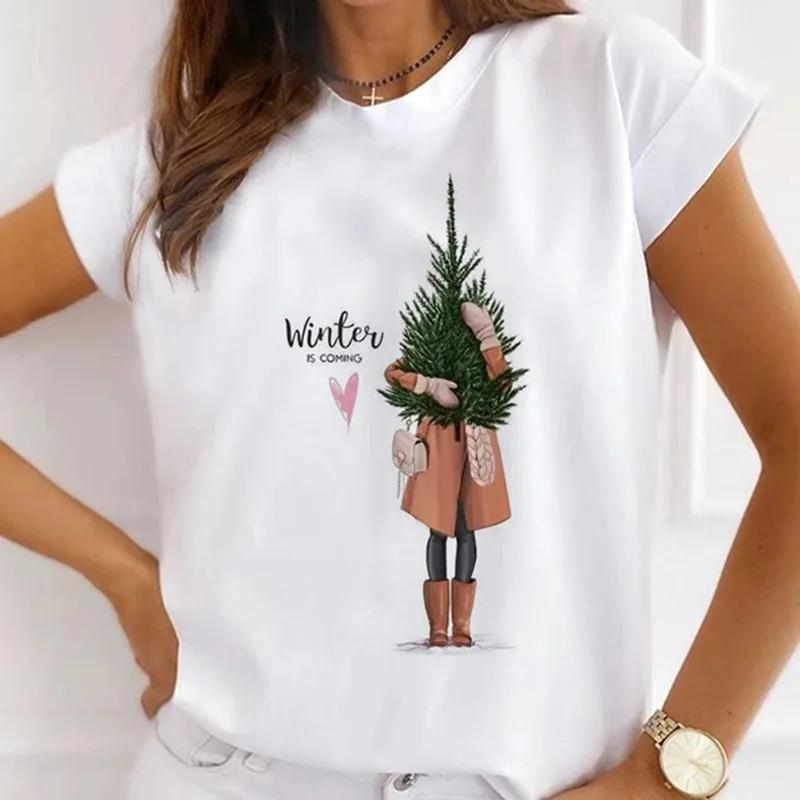 Festival Christmas Printed Short Sleeved Casual Womens Tshirt Crewneck Tops Kawaii Fashion Women TShirt Clothes Harajuku