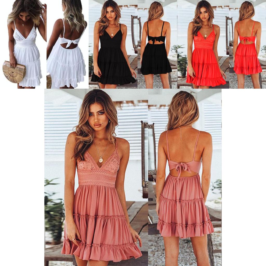 Stylish Women Summer Boho Short Mini Dress For Evening Cocktail And Beach Parties