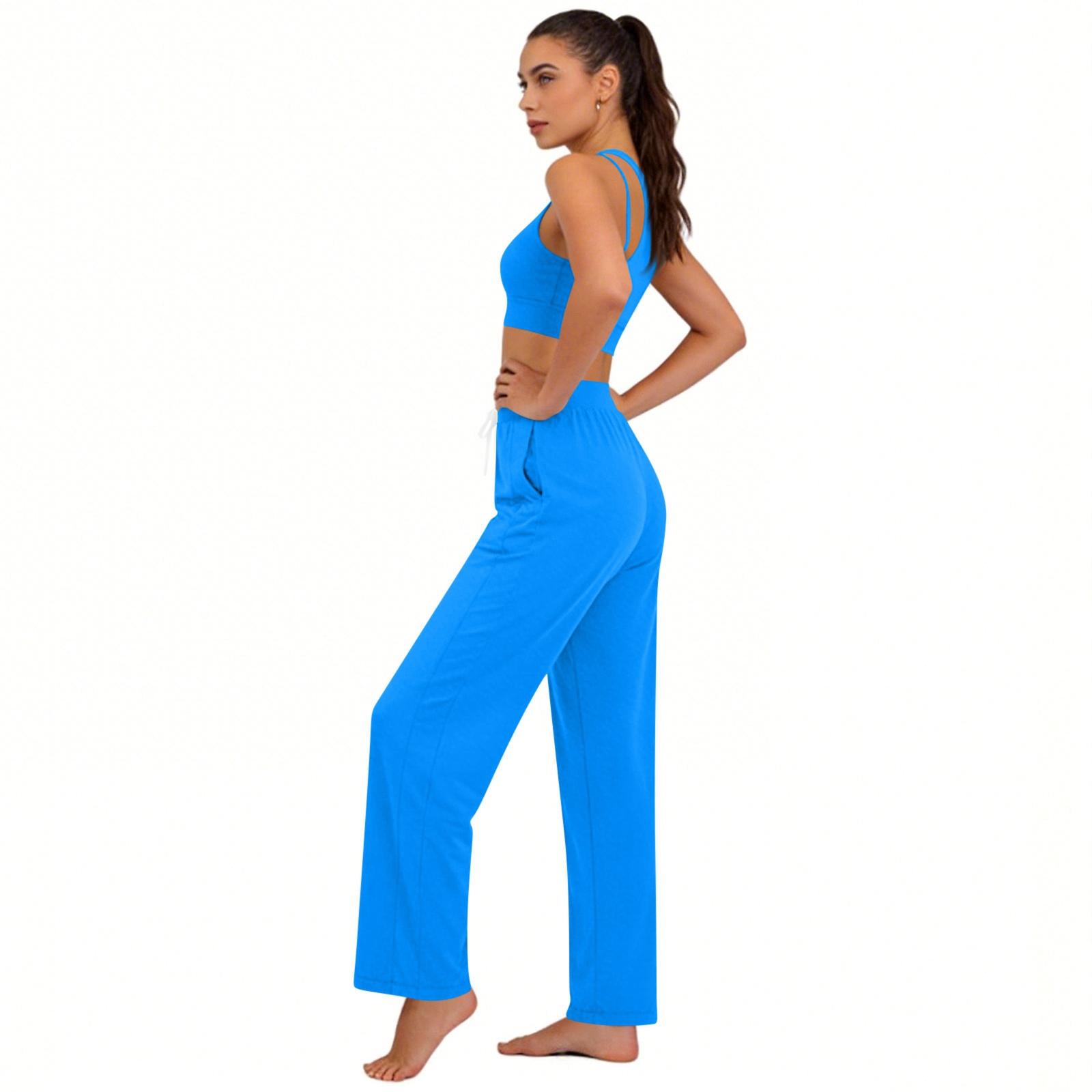 Women s Casual Fashion Ice Silk Sunscreen Breathable Elastic Long Pants L синий