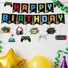 Cartoon Arcade-Themed Party Decoration Set: Boys' Birthday Decorations, Game Controller Banners, Cake Topper, and Spiral Hanging Decorations