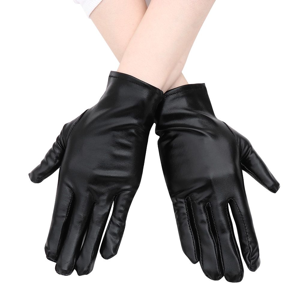 Short Fingerless Full Fingers Black Patent Leather Gloves Halloween Dress Up Punk Cos Hip-Hop Dance Leather Lolita Gloves