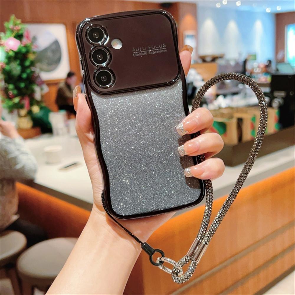 

For Samsung Galaxy S25+ Case with Strap Gradient Glitter Electroplating TPU Phone Cover E