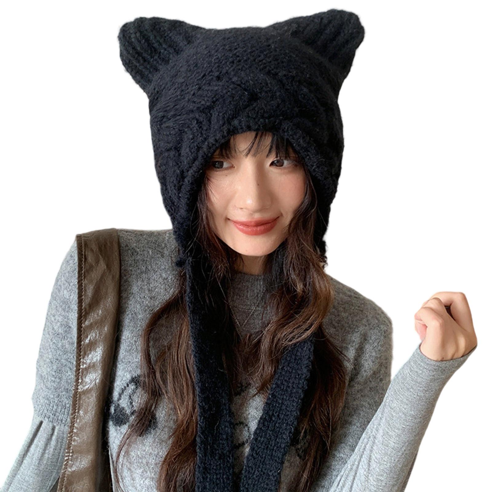 

Cute Cartoon Head Cover with Ear for Outdoor Sports Warm Hat with Ear Oversized Headgear Hat for Winter чёрный