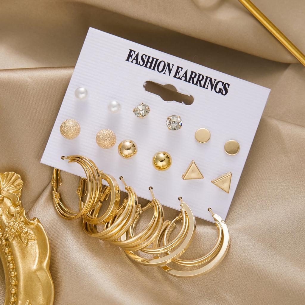 Vintage Geometric Gold Color Hoop Earrings Set Imitation Pearls Acrylic Butterfly Heart Dangle Drop Earrings Trend Jewelry Gifts