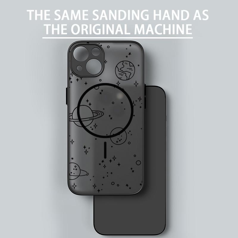 Planet Astronaut Pattern Clear Matte Case For iPhone 16 Pro Max 15 Pro 14 13 Wireless Charge Shockproof for Magsafe Magnetic Phone Cover