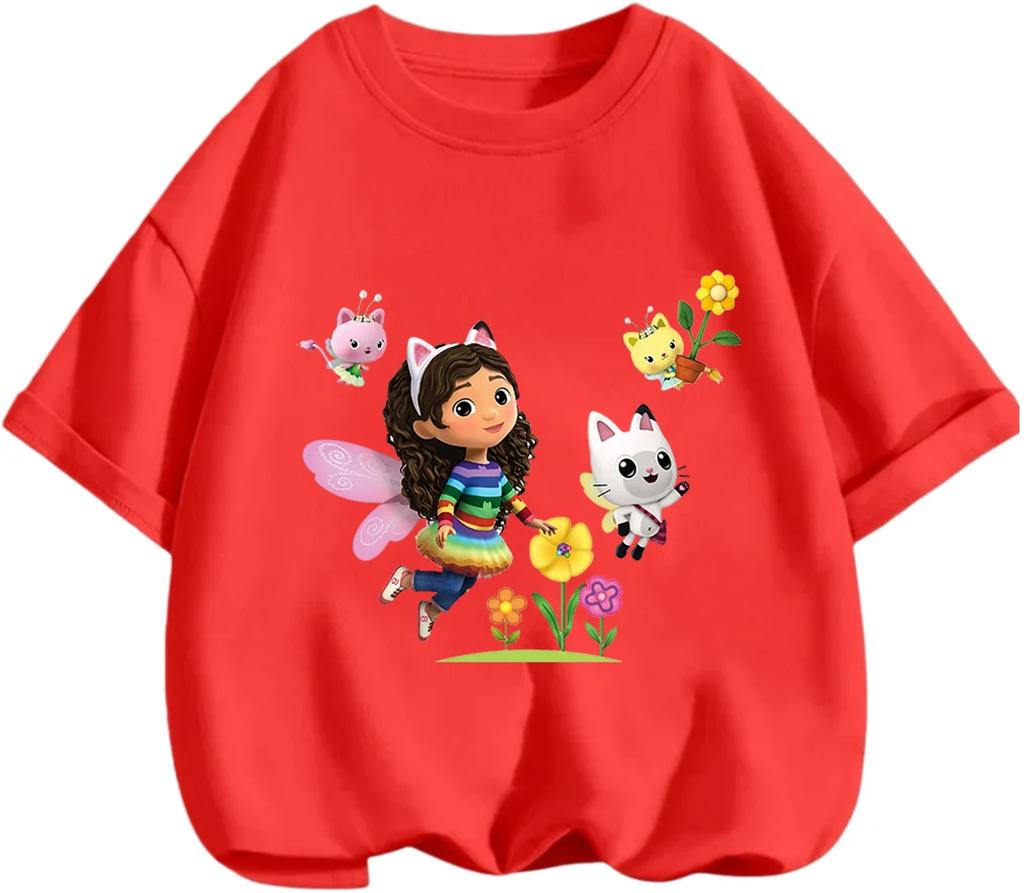 Casual T-shirt Summer Cute Cartoon Print Fashionable Round Neck Children's Top