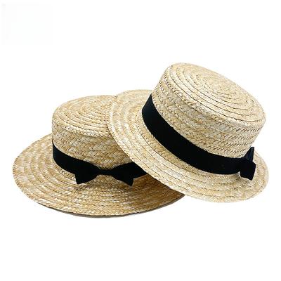Chapeau parent-enfant chapeau de plage d'été chapeau de soleil à bord plat avec nœud pour femmes chapeau de paille protection solaire chapeau de soleil à dessus plat d'extérieur