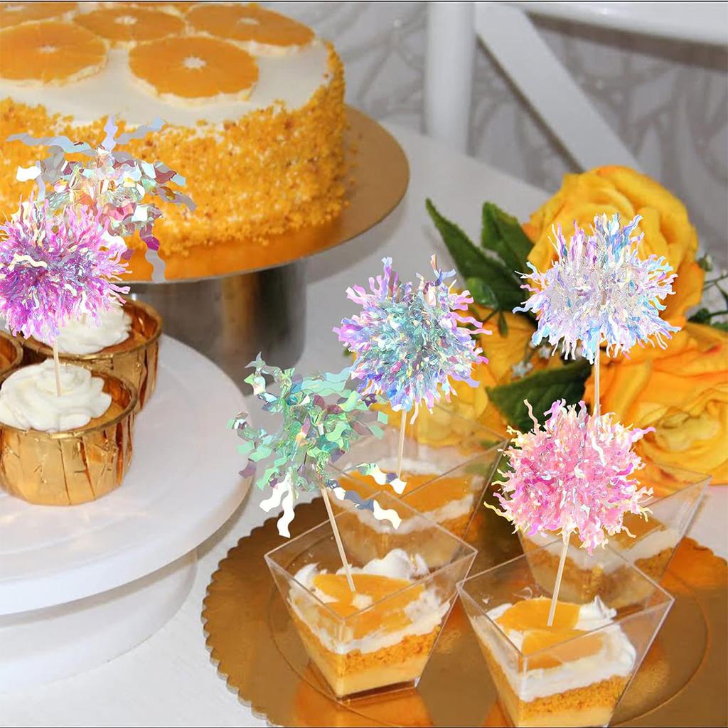 120Pcs Cake Toppers Foil Firework Cupcake Toppers Flowers Cake Decoration Cocktail Food Fruit Toothpick for Party Supplies