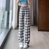 Damen Übergröße Karierte Eisseide Weitbeinige Hose - Schlankmachend, Leicht, Sommer 2025 Freizeit-Hose