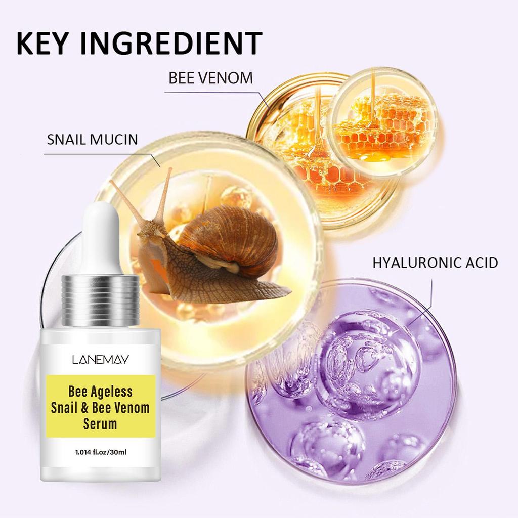 Bee Ageless Snail & Bee Venom Serum-Moisturizing Skin-Promotes A Smoother, More Refined Skin Texture-Suitable For All Skin Types, 30ml