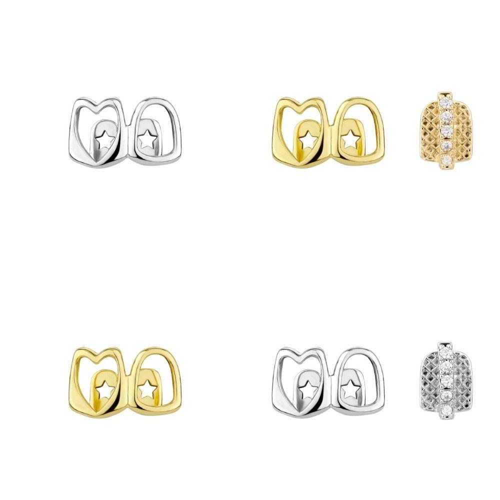 1/2pcs Hip Hop Hollow Heart Tooth Grillz Rhinestone Dental Grills Wearable Tooth Jewelry  Daily