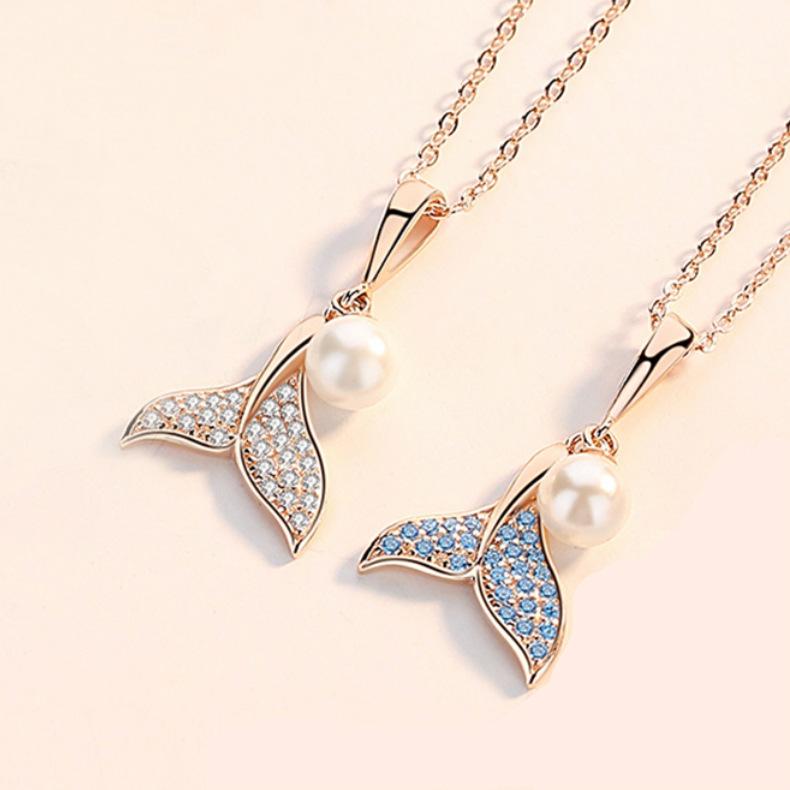 Colier cu Perle Coadă de Pește pentru Femei Versatil Pandantiv Sirenă Pandantiv Perlă Lanț Claviculă