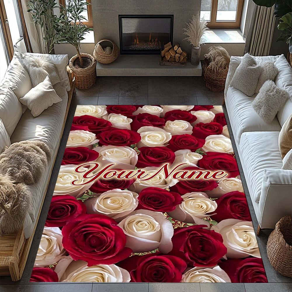 Rose Customized Name Area Rug Design for Hallway Foyer Dormitory Decorate Room Antislip Carpet Office Home Decor