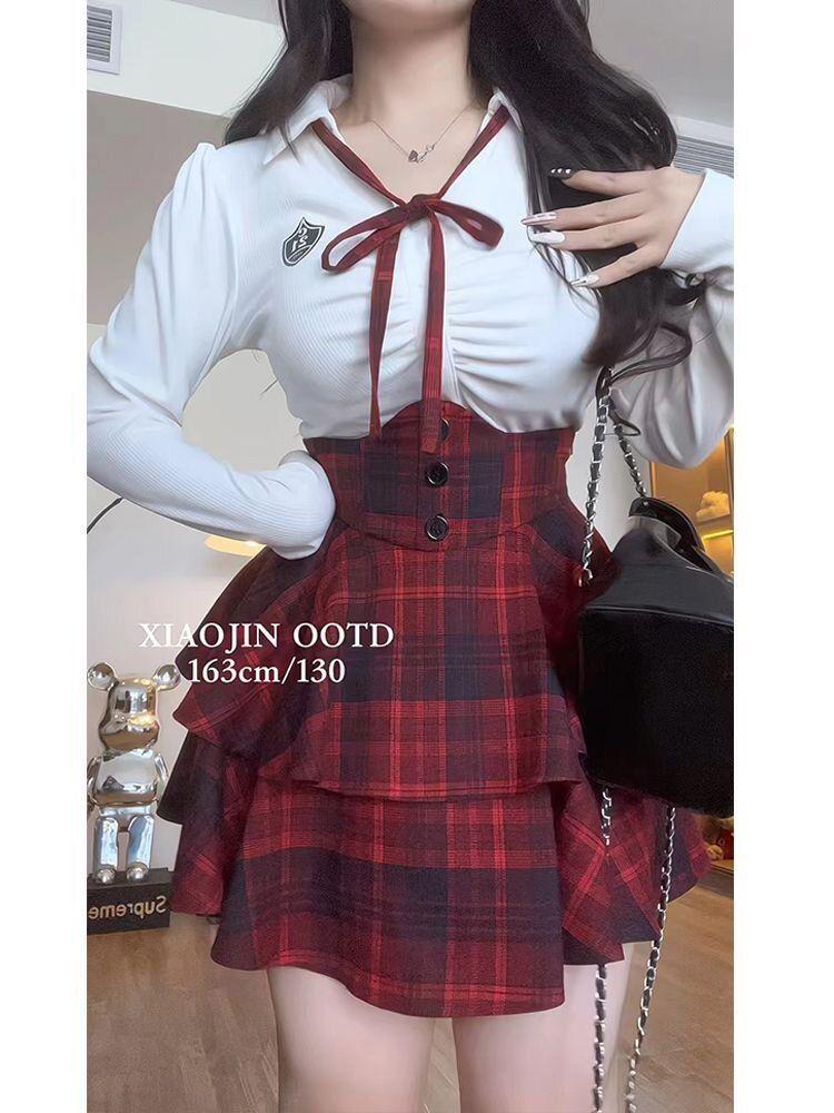 

Slimming Plaid High-Waist Skirt & Shirt Set for Curvy Women - Pure Desire JK Uniform Style (2026) M for 85-100 lbs